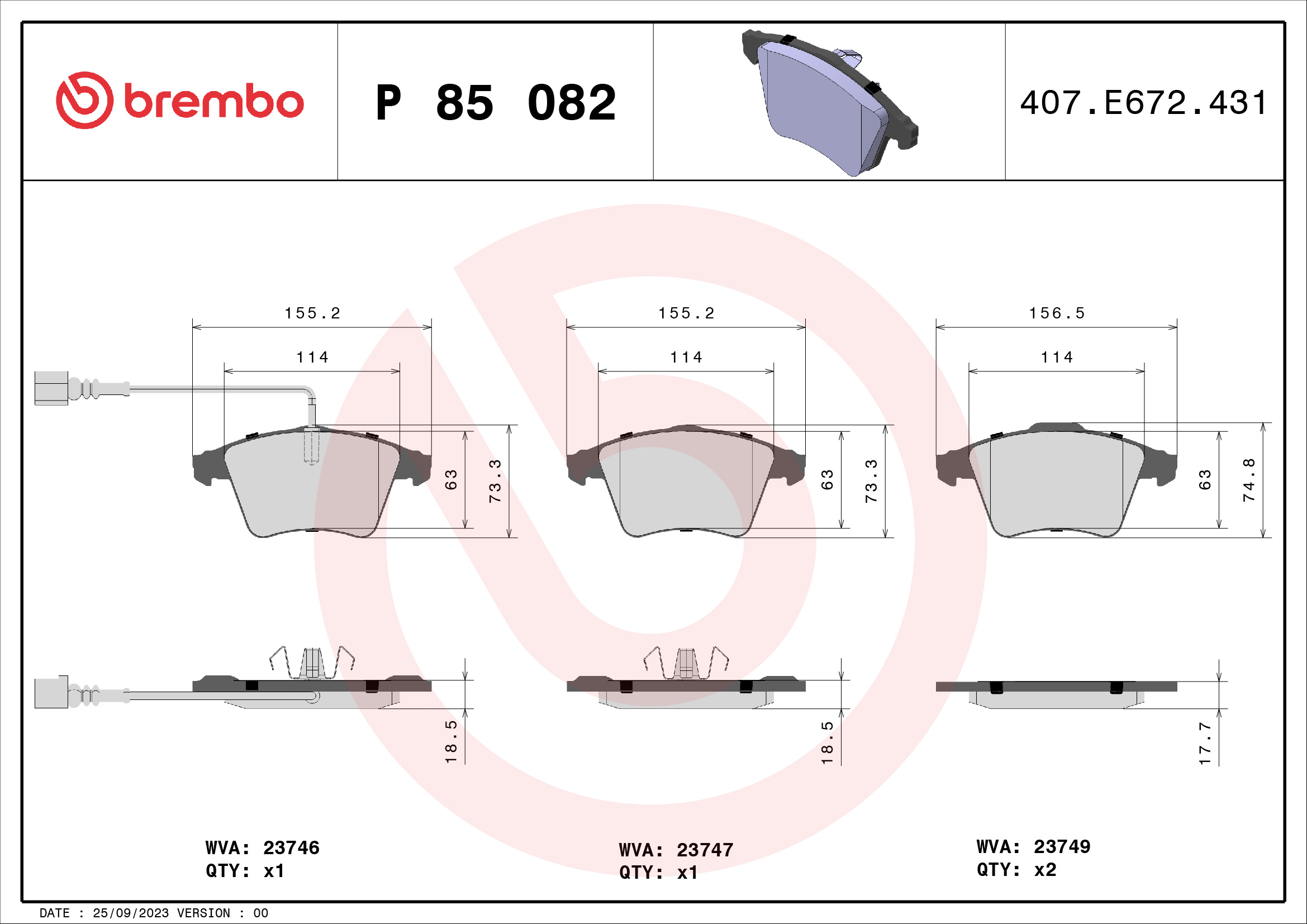 A.B.S. P 85 082 BREMBO Bremsbelagsatz, Scheibenbremse